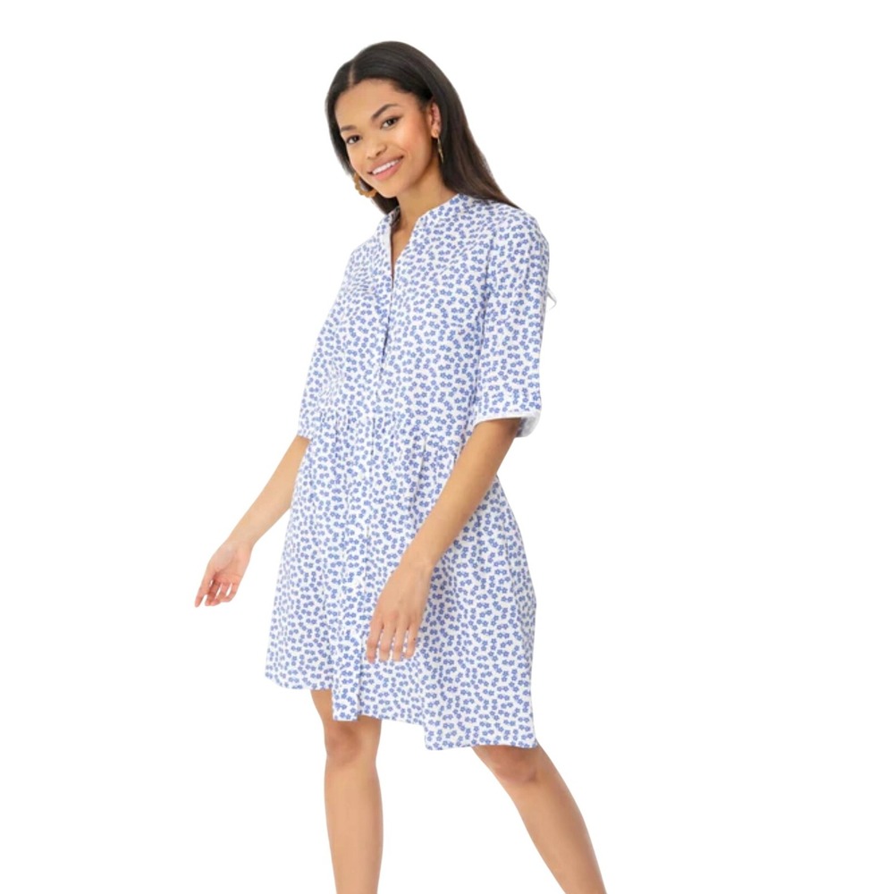 Tuckernuck Ditsy‎ Royal Shirt Dress Size Large Blue White Floral